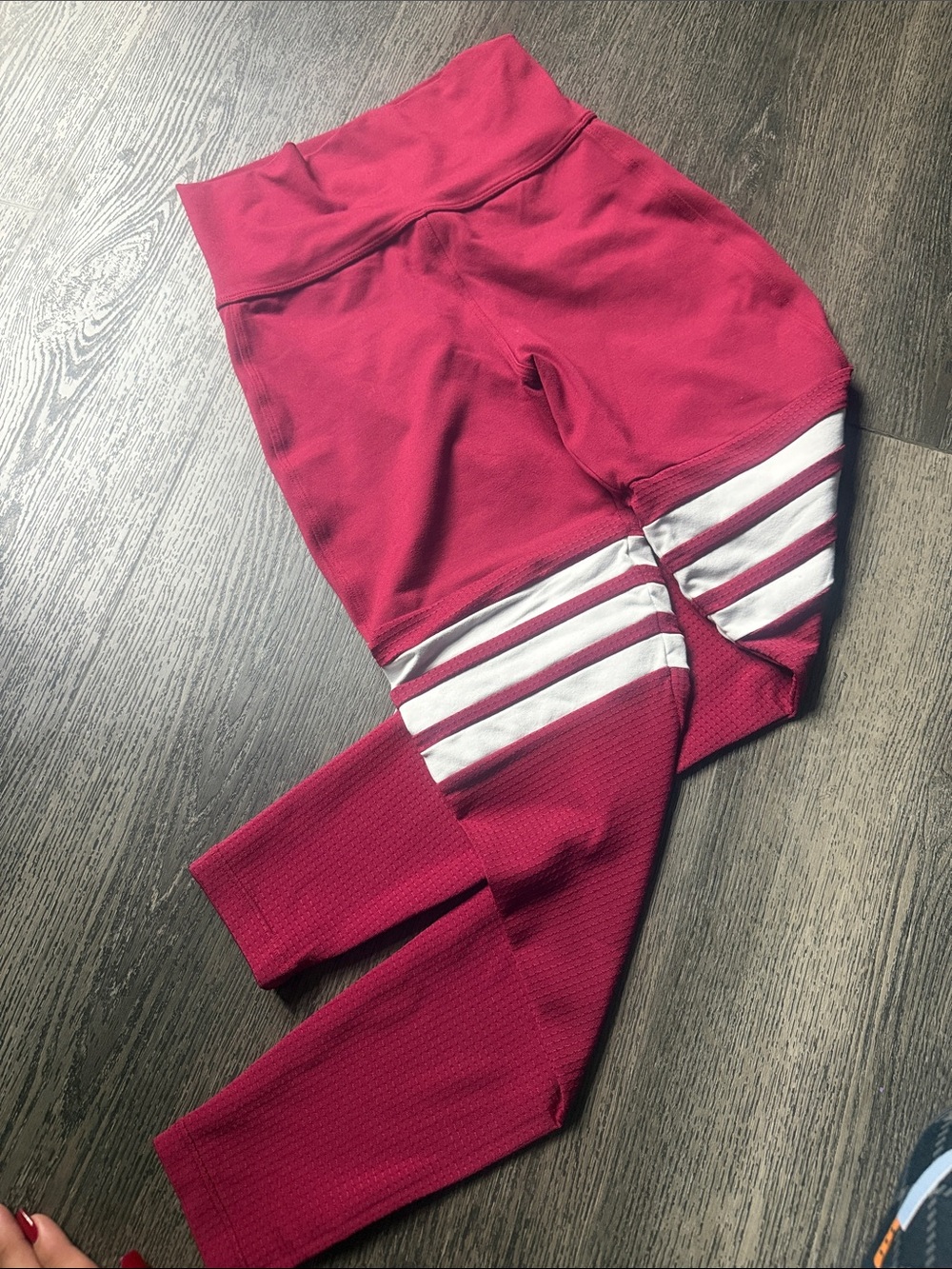 Bombshell sportswear Burgundy Leggings with White Stripes